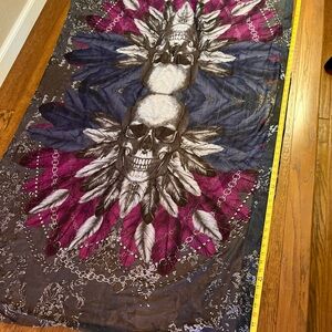 Charlotte Russe‎ Skull Feather Scarf - Purple and Blue